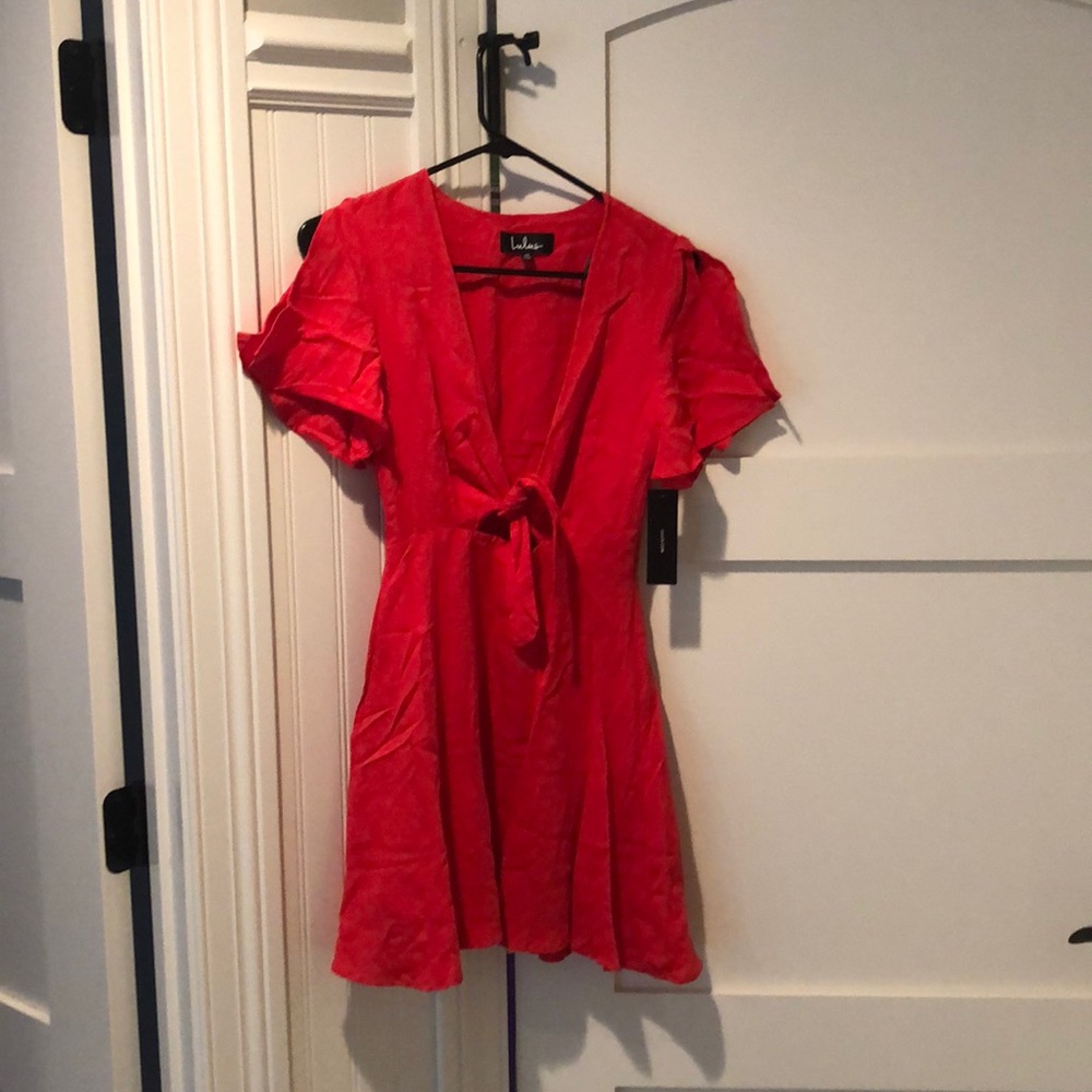 Red tie-front mini dress